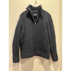 Globe Trotter Mens Cable Knit Quarter Zip Wool Sweater Dark